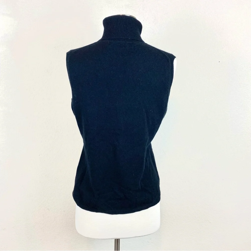 Cashmere Cut Off Sleeves Turtleneck Black Sweater - Picture 3 of 8